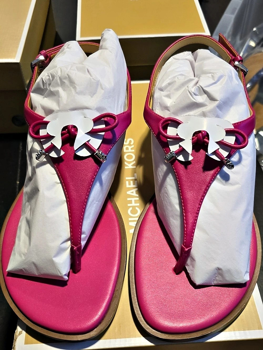 Michael Kors Nori Flat Thong Leather Sandal Raspberry Pink NIB
